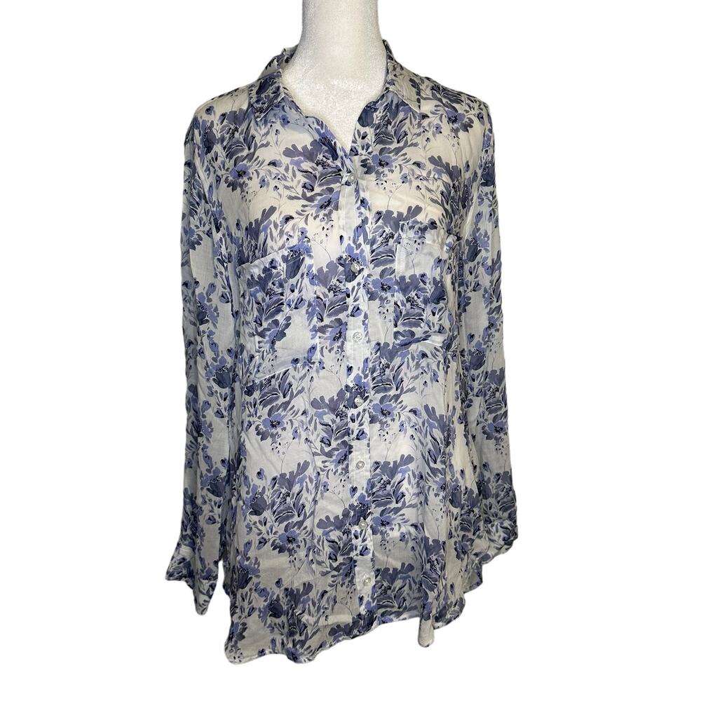 Cloth & Stone Anthropologie white & purple floral button down top size S
